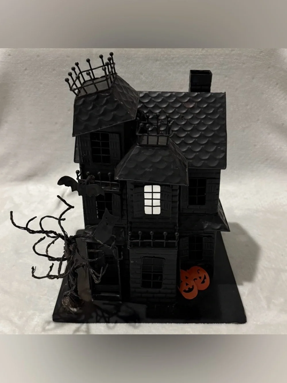 Vintage Halloween Haunted House Candle Holder Black Metal Spooky Decor